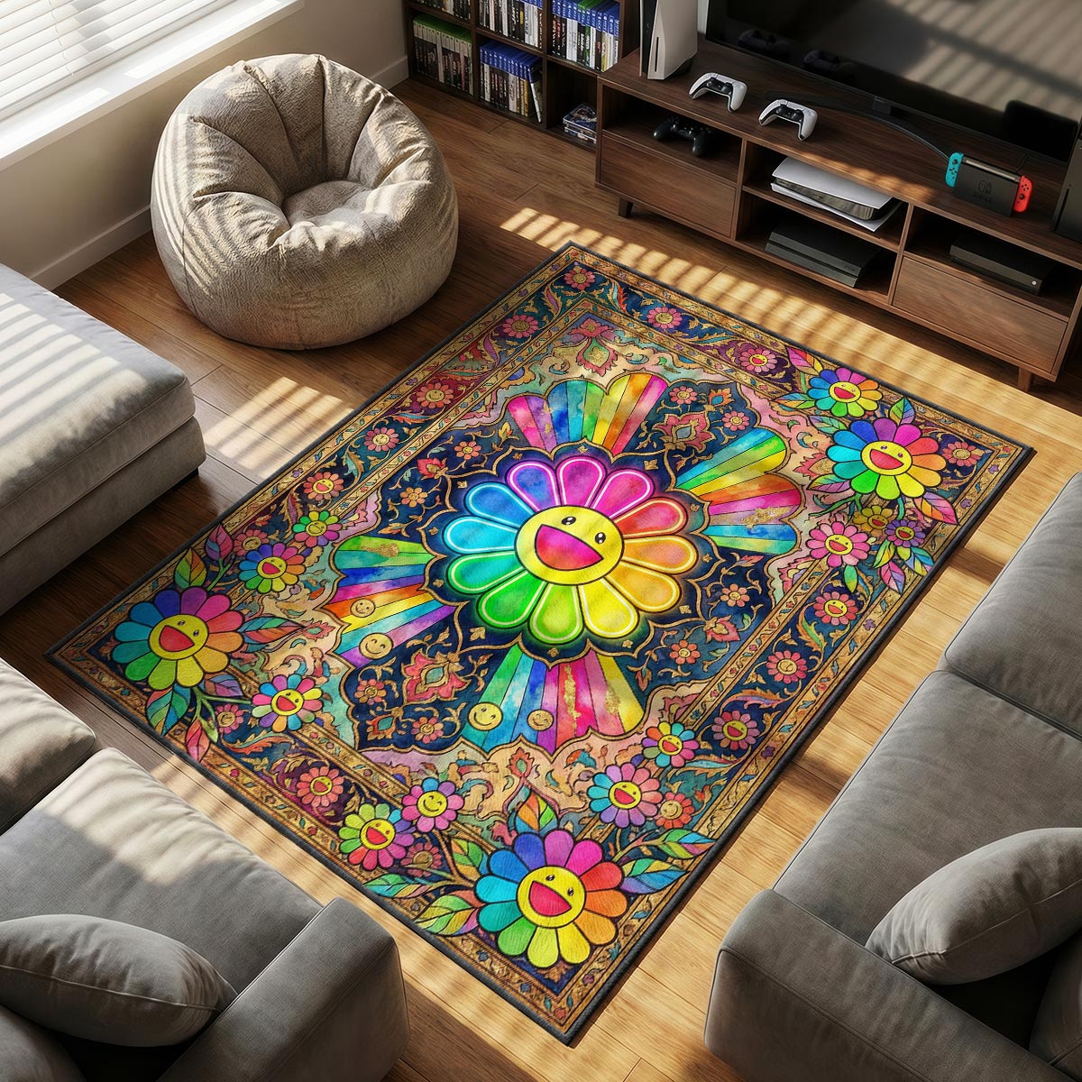 Takashi Murakami themed area rug for home decor fans