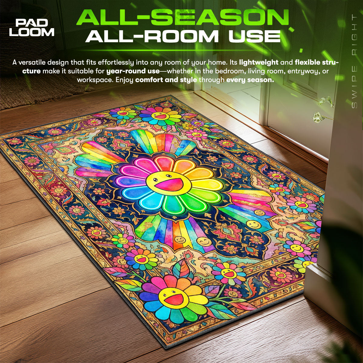 Takashi Murakami Flower Hypebeast Floor fan rug — premium quality print