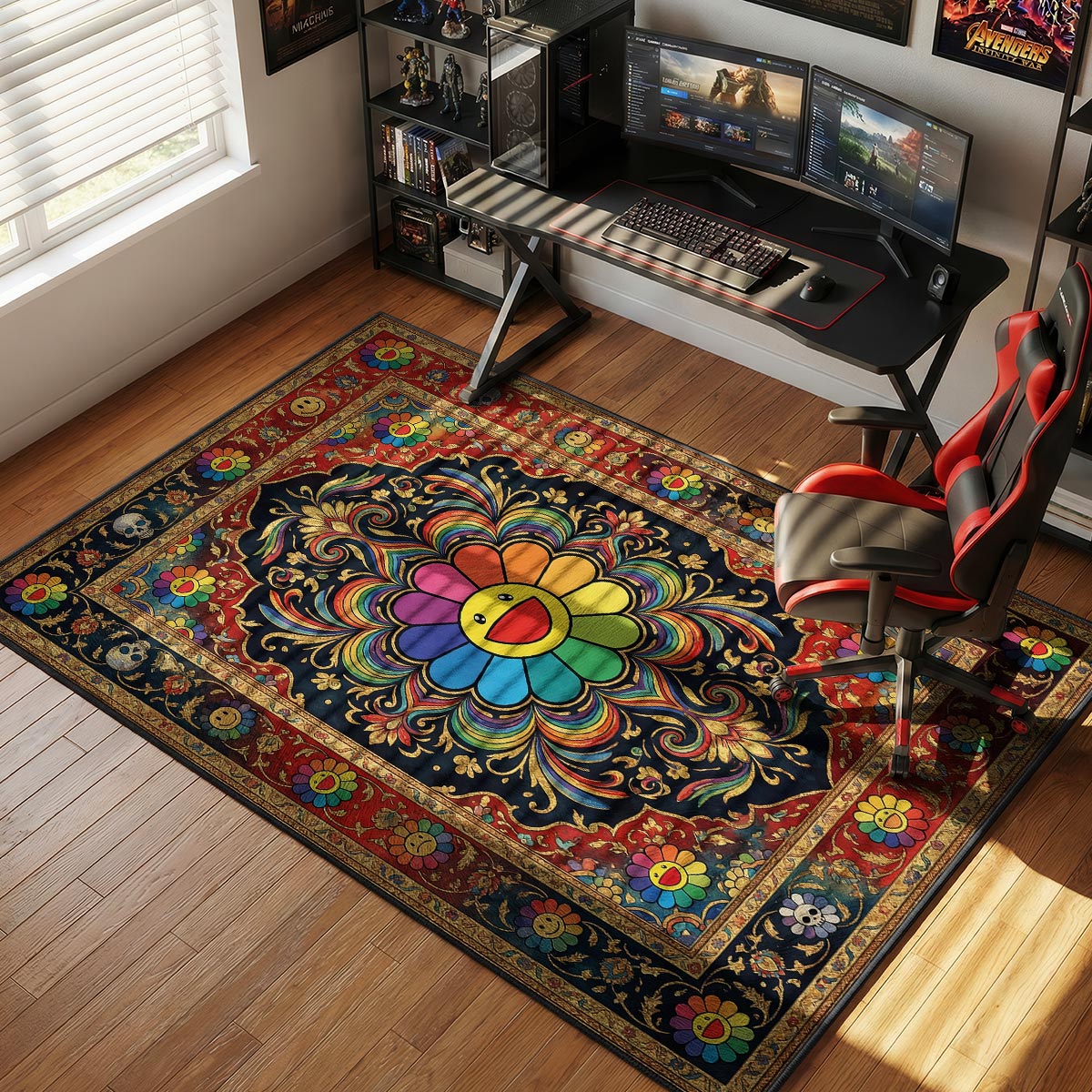 Murakami Flower themed area rug for home decor fans