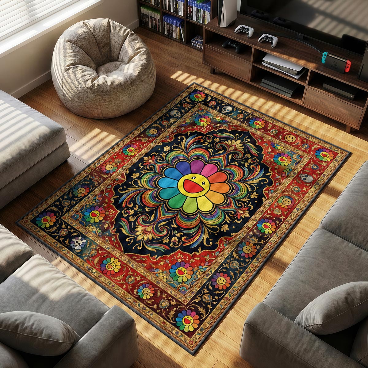 Floor character design printed on rug