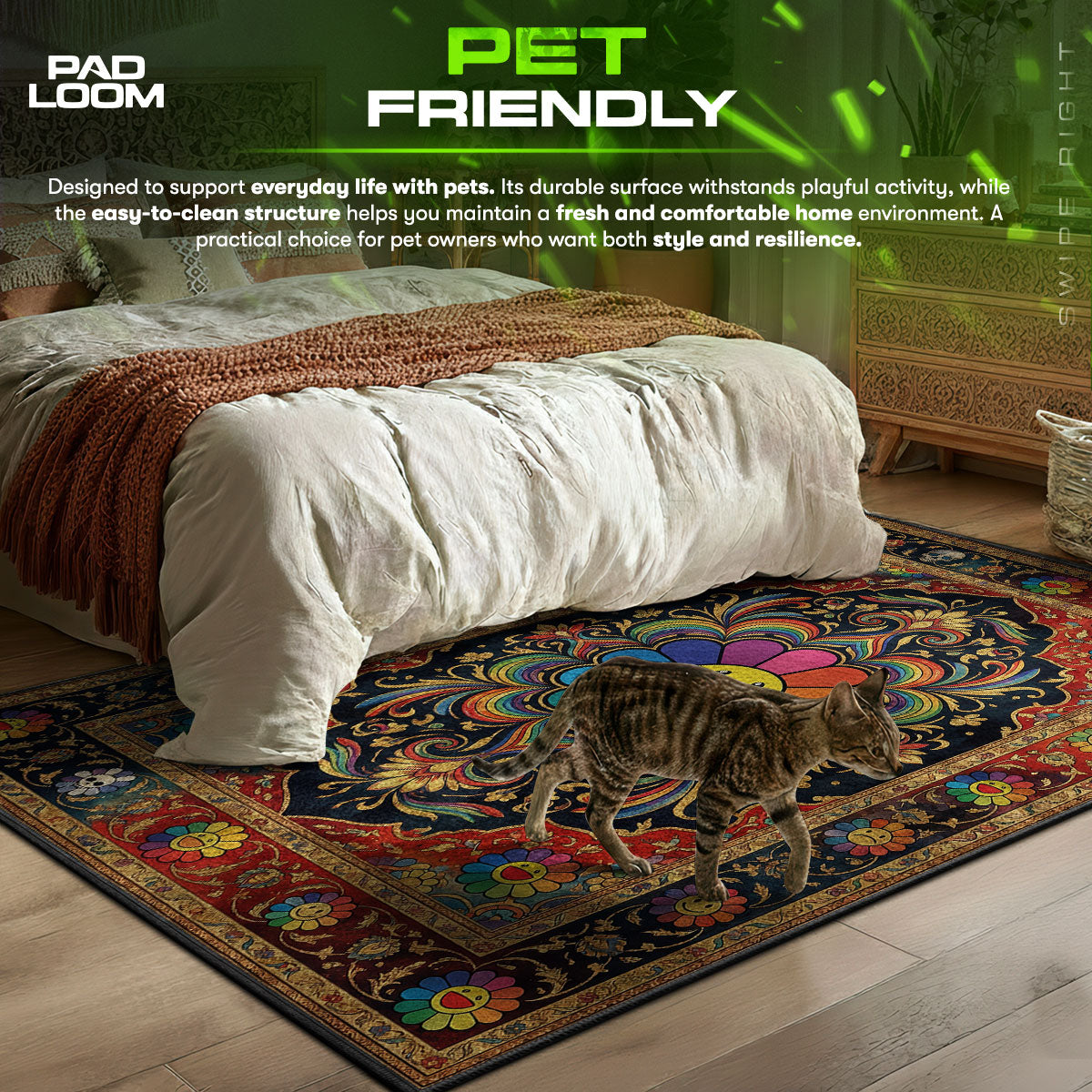 Murakami area rug showing full home decor artwork