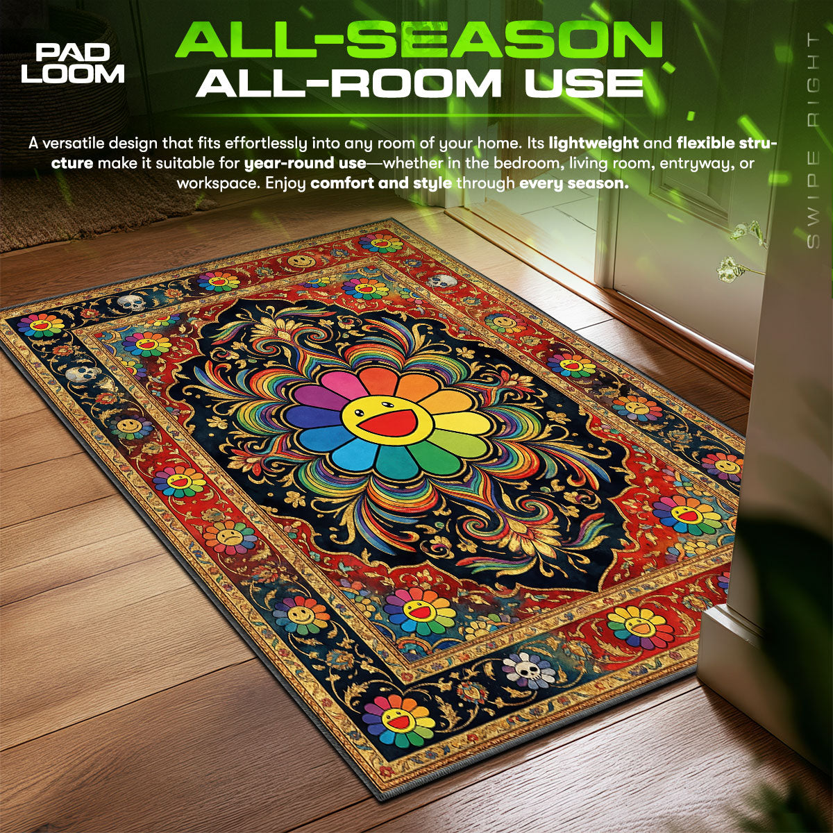 Floor themed rug edge stitching detail