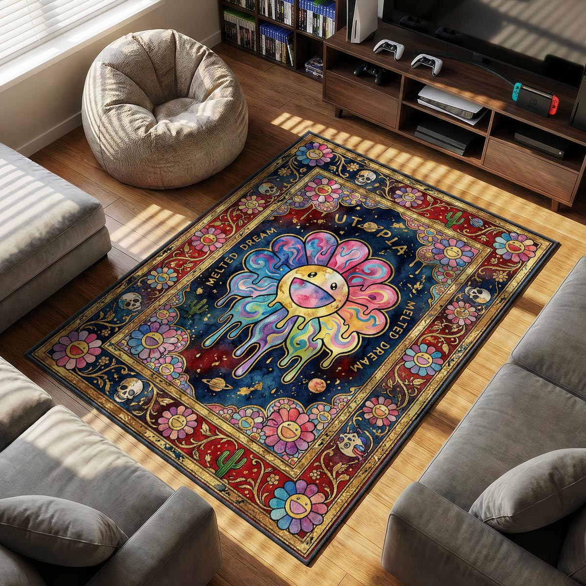 Murakami Melted themed area rug for home decor fans