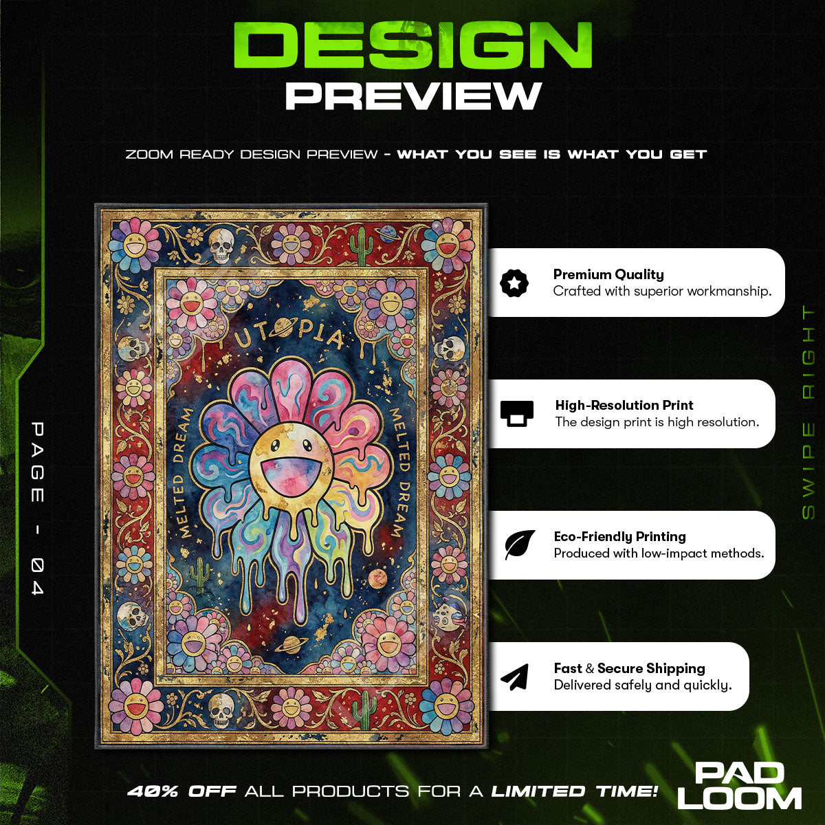Floor character design printed on rug