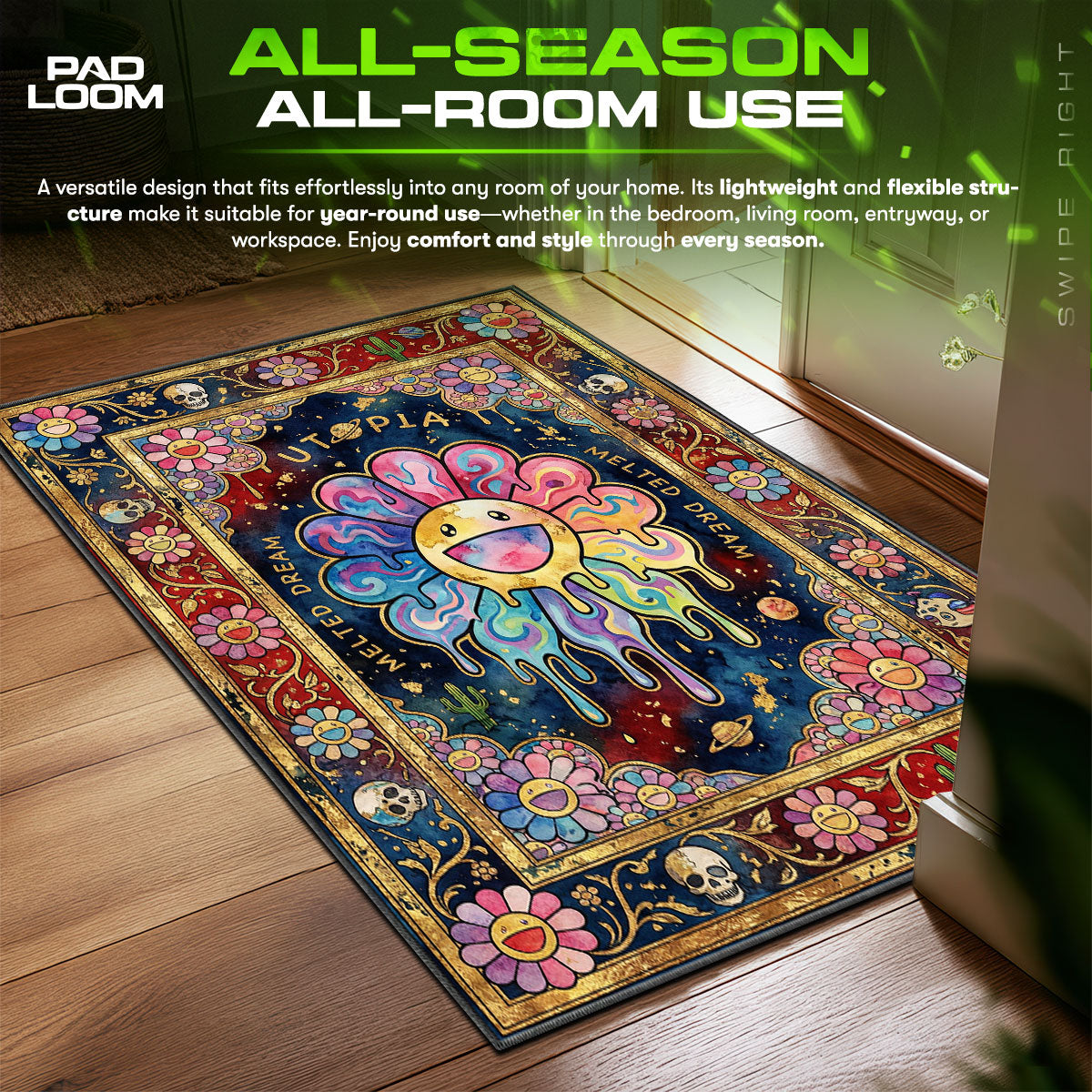Murakami Melted Flower Utopia Streetwear Floor fan rug — premium quality print