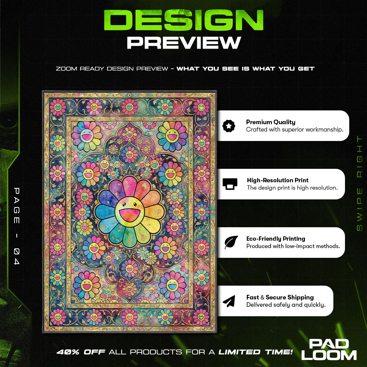 Floor character design printed on rug