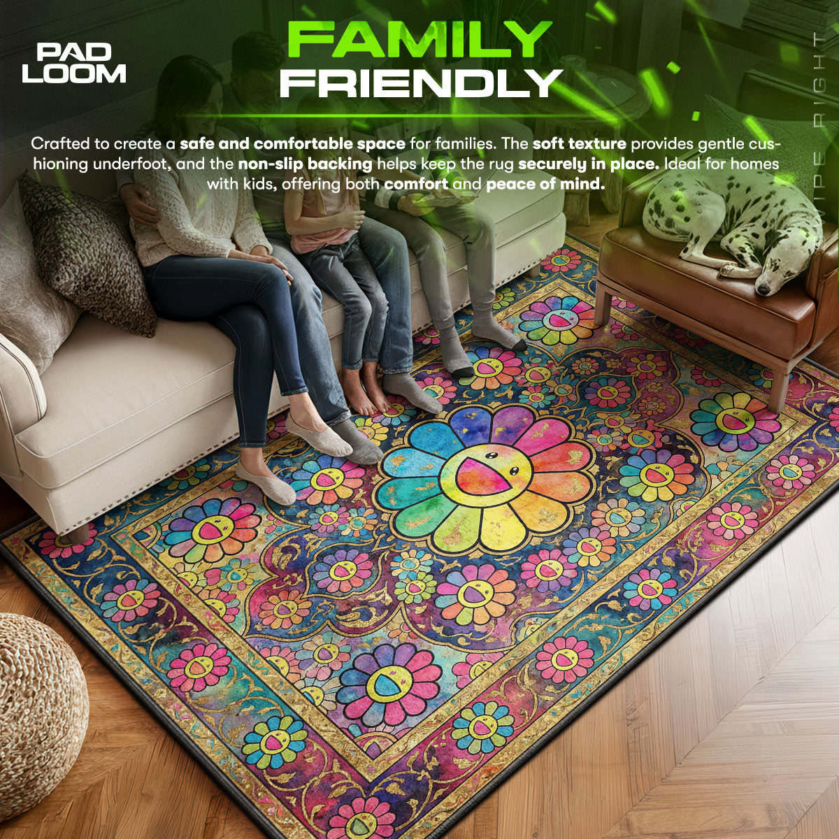 Takashi area rug showing full home decor artwork
