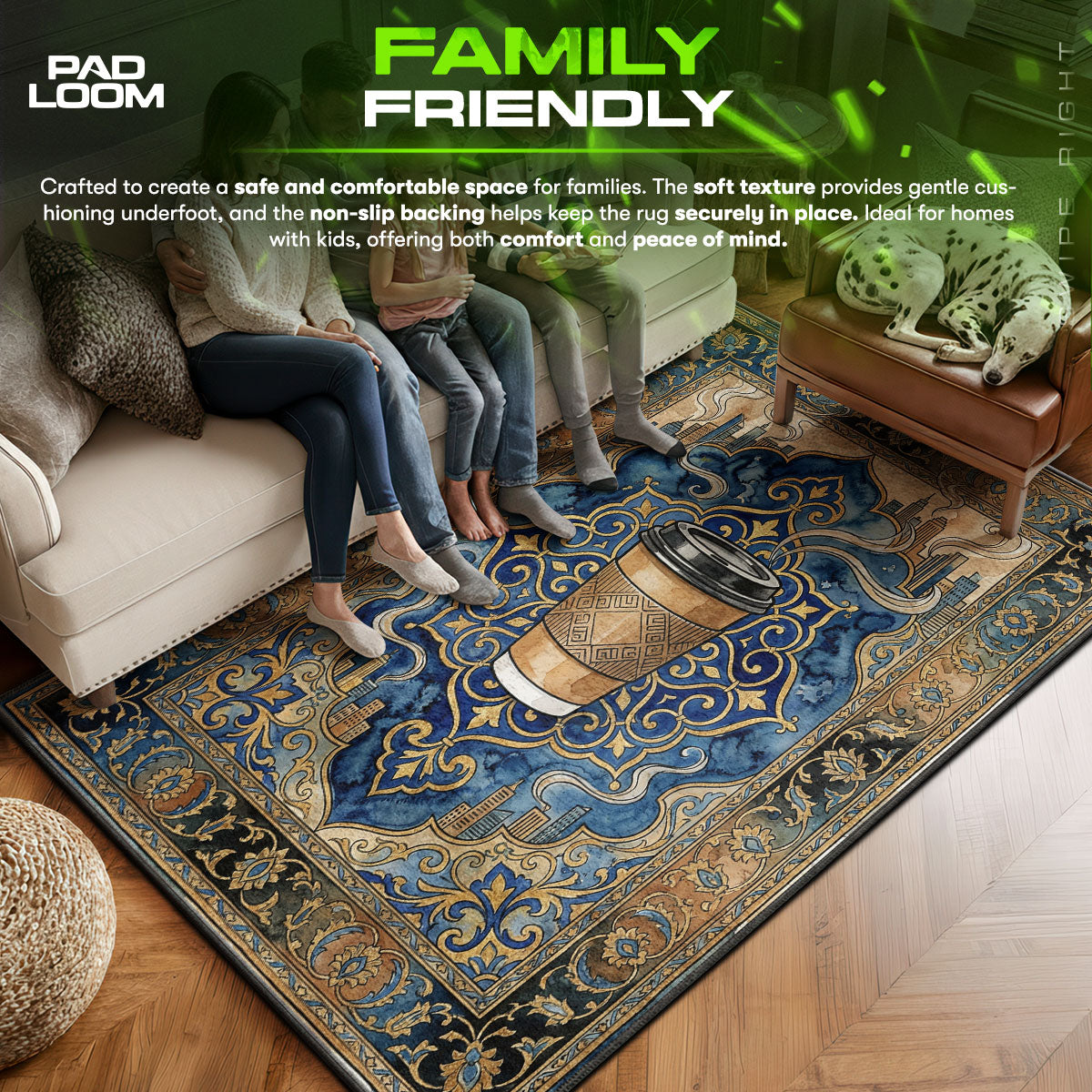 Floor character design printed on rug