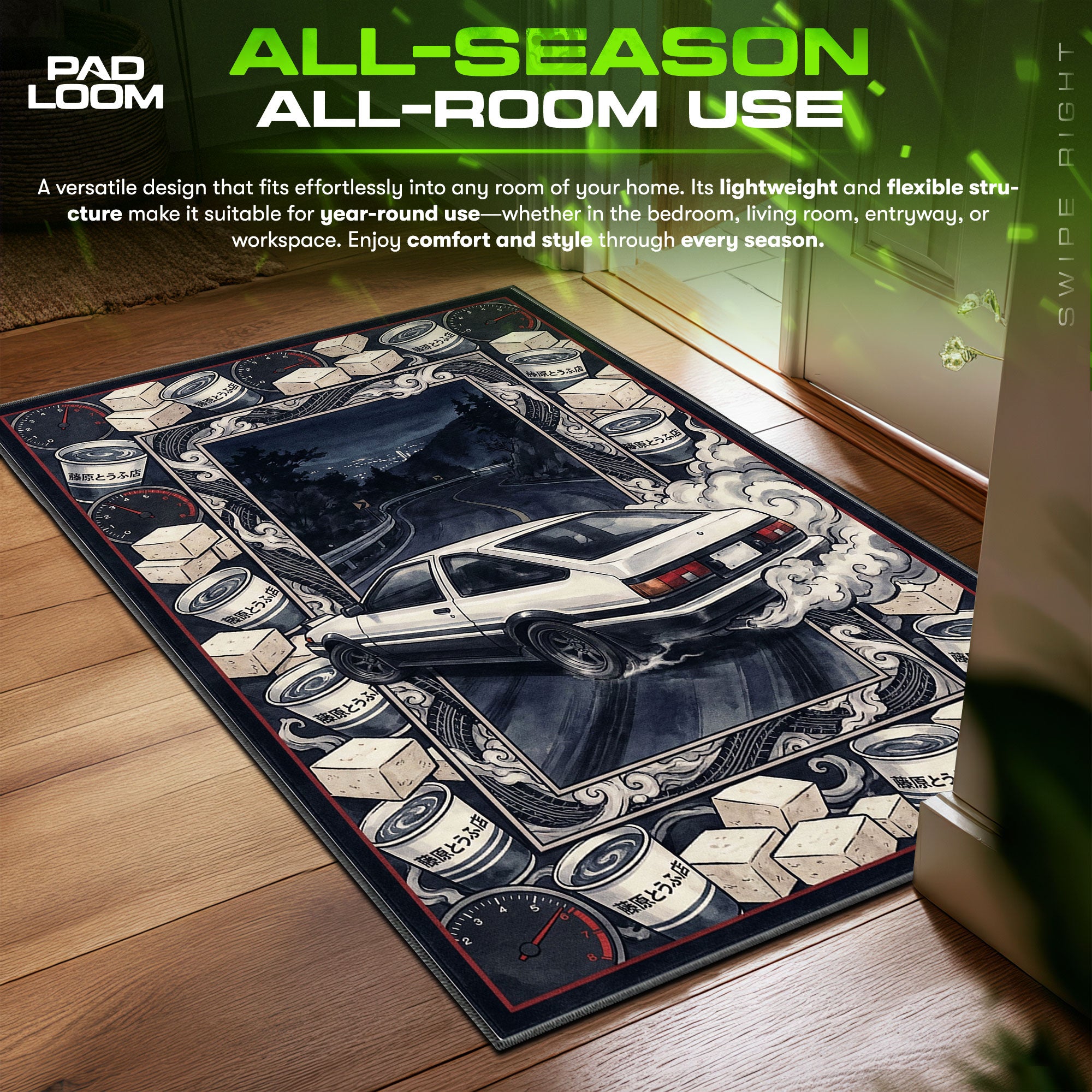 Takumi AE86 Tofu Drift Rug - Initial D Chair Mat | Padloom