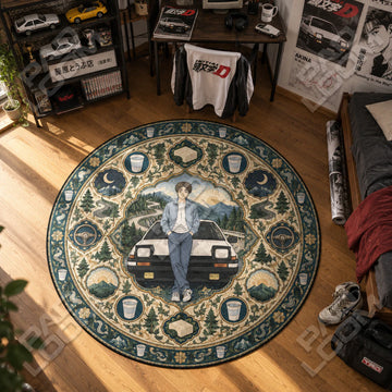 Takumi Leaning Initial D round rug on a bedroom floor - Initial D chair mat