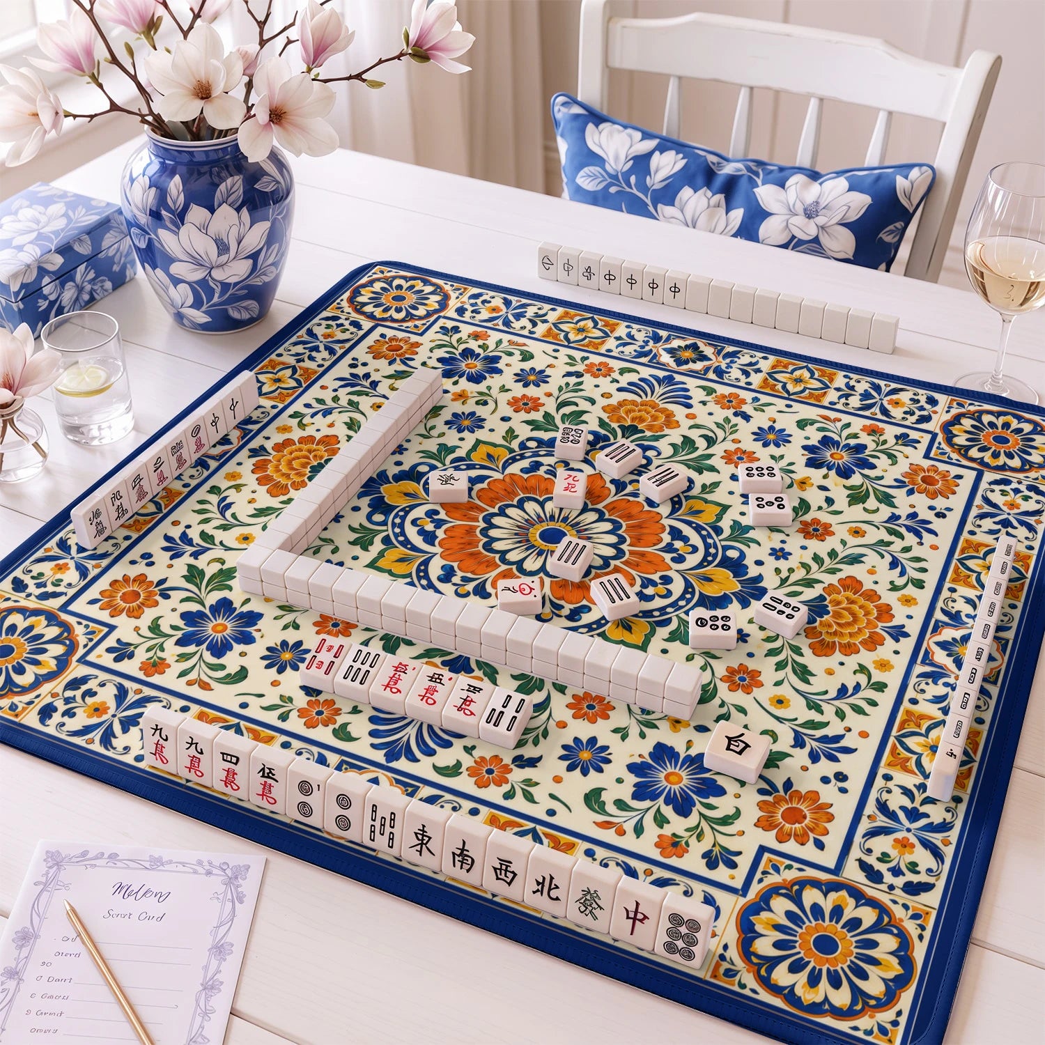 Talavera Tile Mahjong Mat - Mah Jongg Table Mat