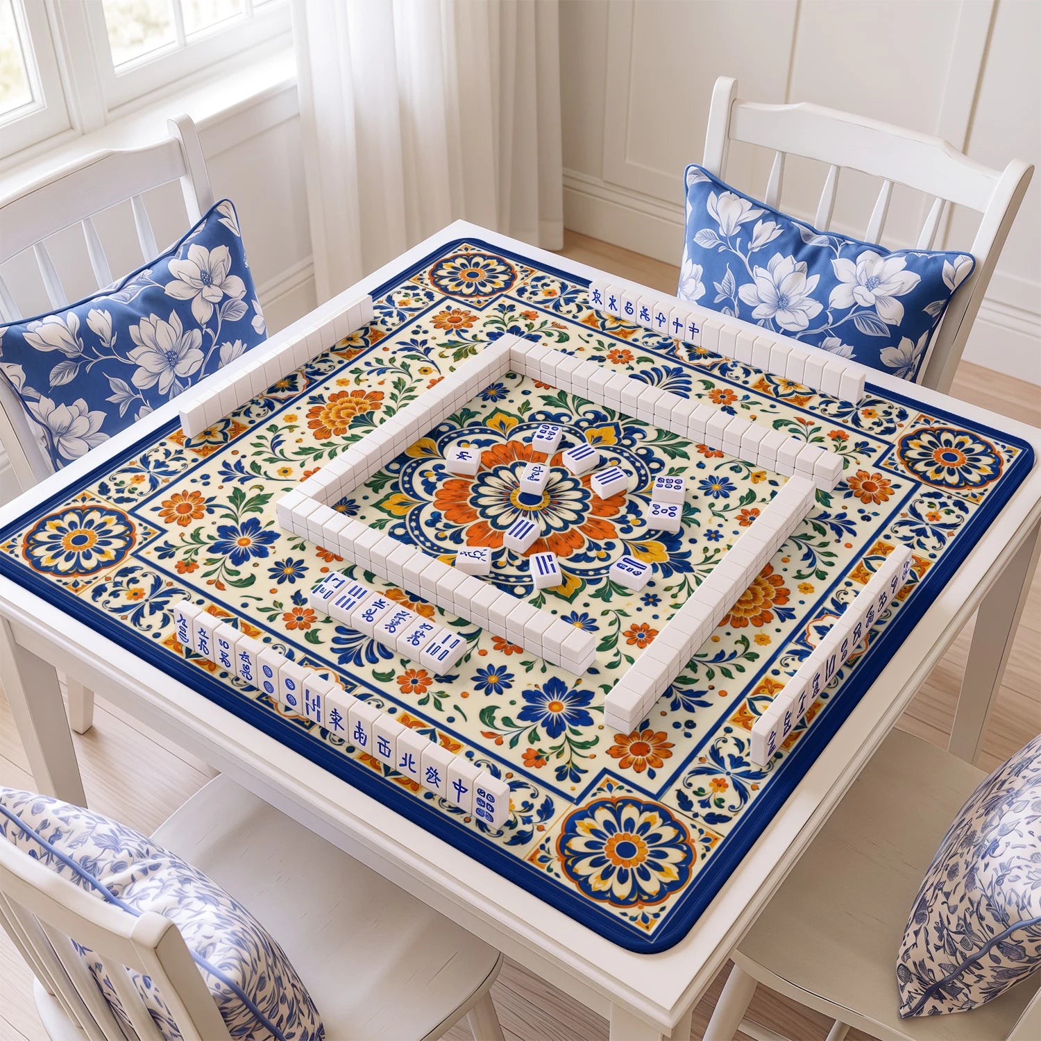 Talavera Tile Mahjong Mat - Mah Jongg Table Mat