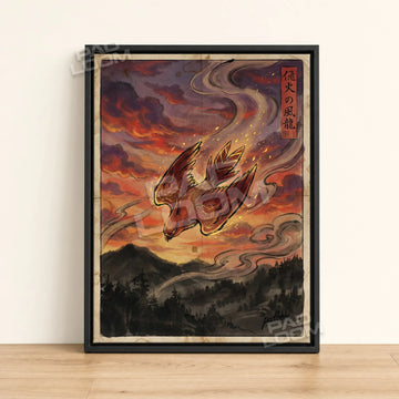 Talonflame Diving Pokemon poster - framed canvas wall art in a black frame
