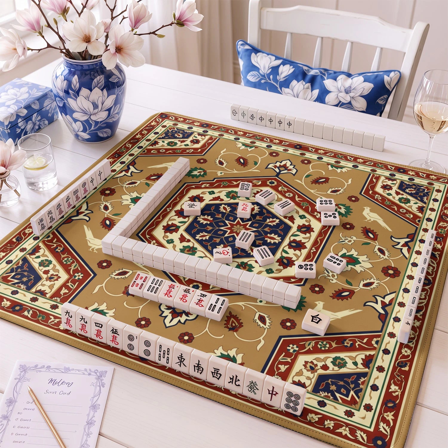 Tan Persian Medallion Mahjong Mat - Mah Jongg Mat