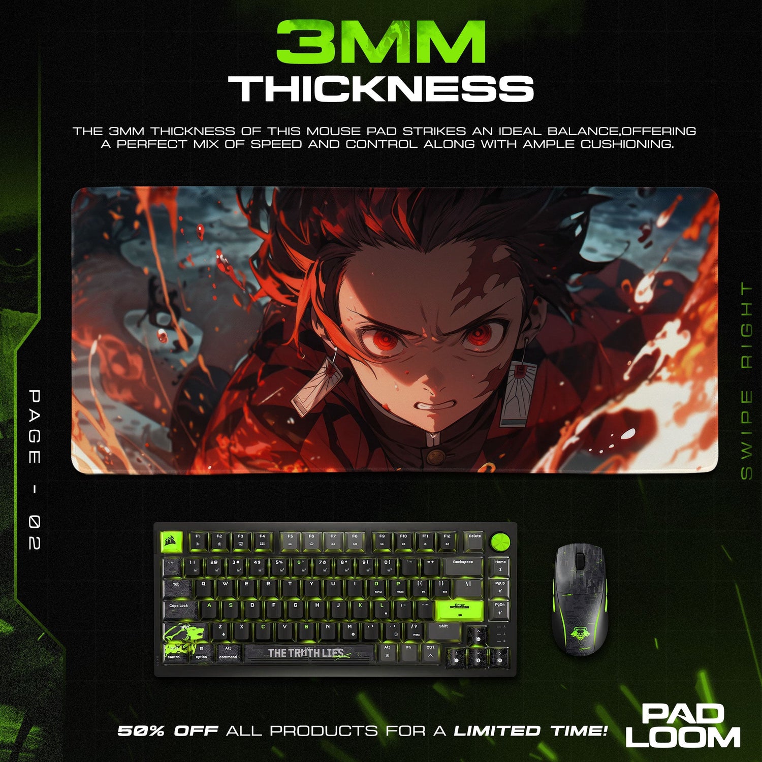 Tanjiro Flame Focus Mouse Pad, Demon Slayer Anime Desk Mat Padloom
