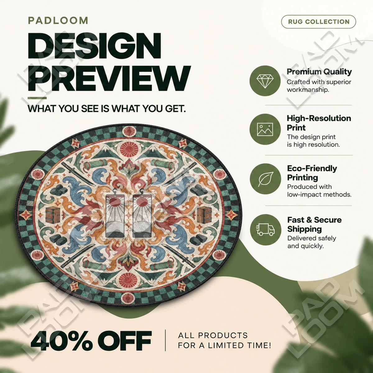 Tanjiro Hanafuda Demon Slayer round rug full design preview