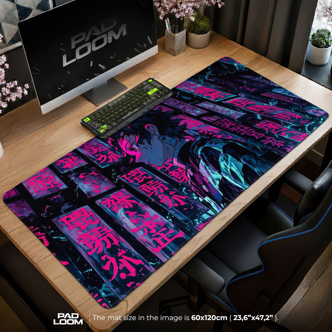 Tanjiro Kamado Mouse Pad - Neon Strategy Anime Desk Mat Padloom