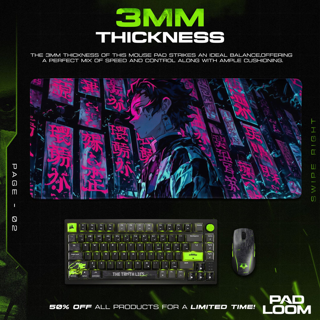 Tanjiro Kamado Mouse Pad - Neon Strategy Anime Desk Mat Padloom