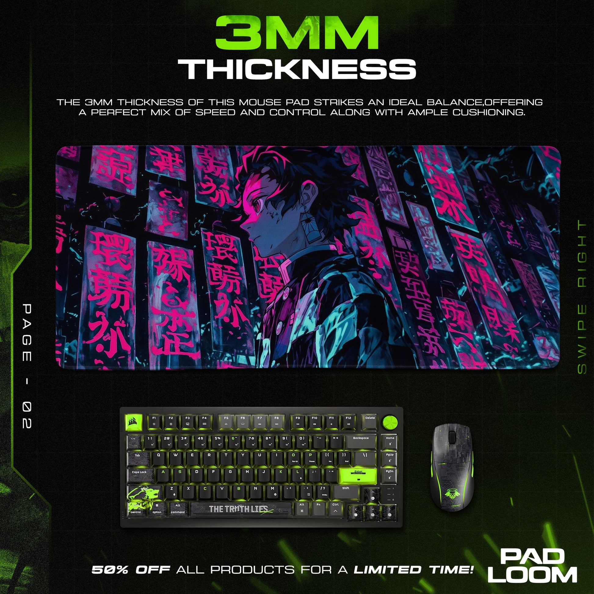 Tanjiro Kamado Mouse Pad - Neon Strategy Anime Desk Mat Padloom