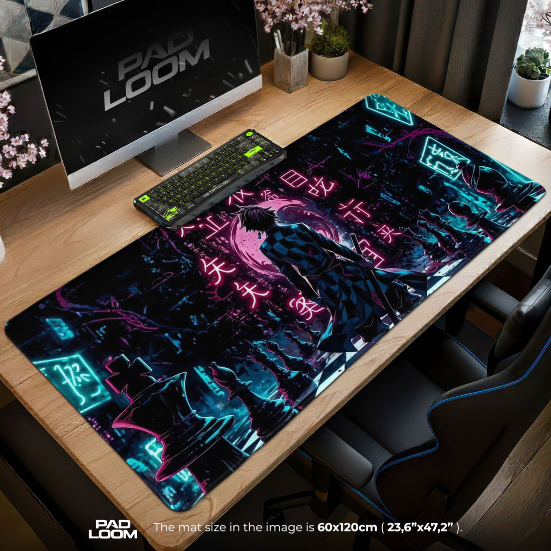 Tanjiro Kamado Mouse Pad - Neon Strategy Anime Desk Mat Padloom