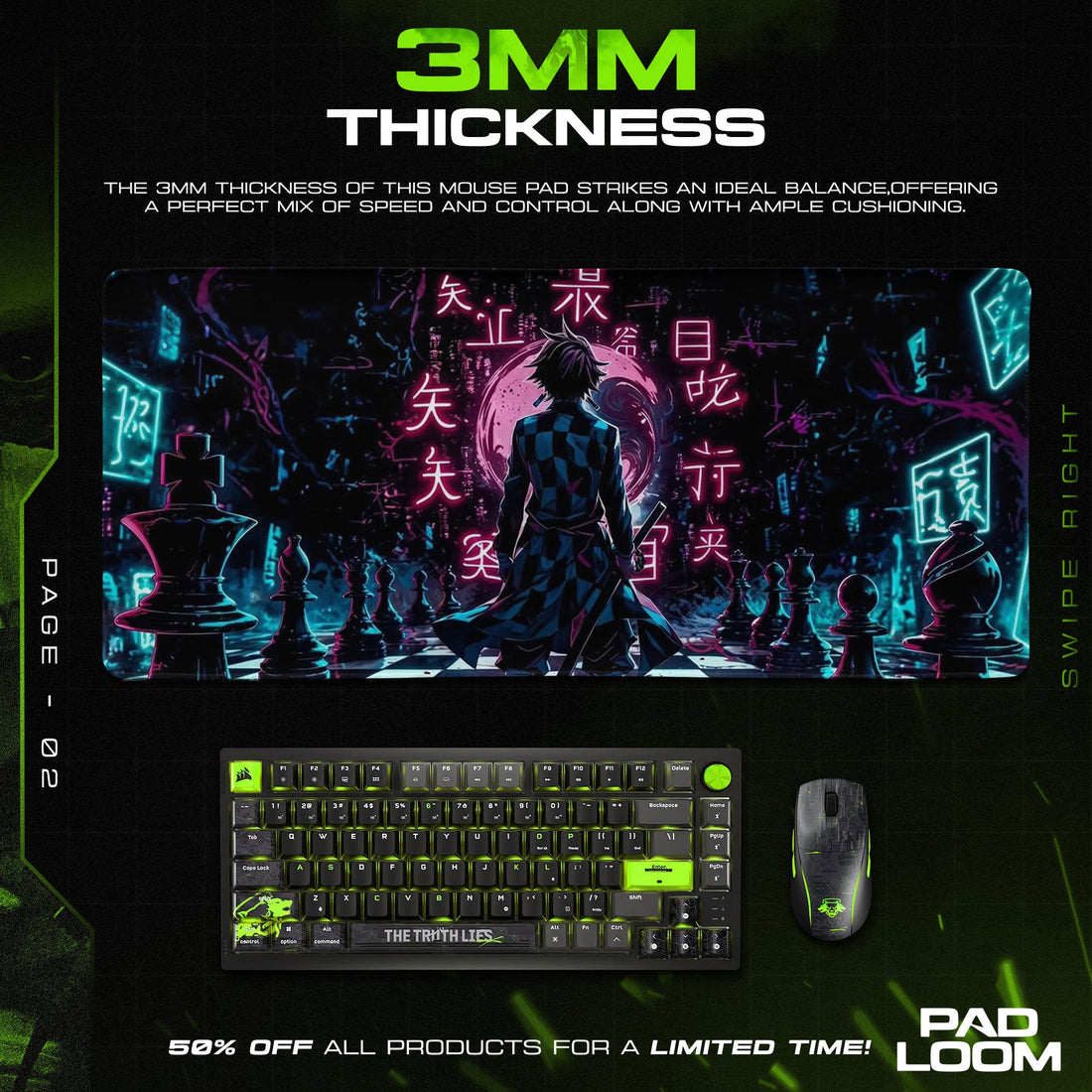 Tanjiro Kamado Mouse Pad - Neon Strategy Anime Desk Mat Padloom