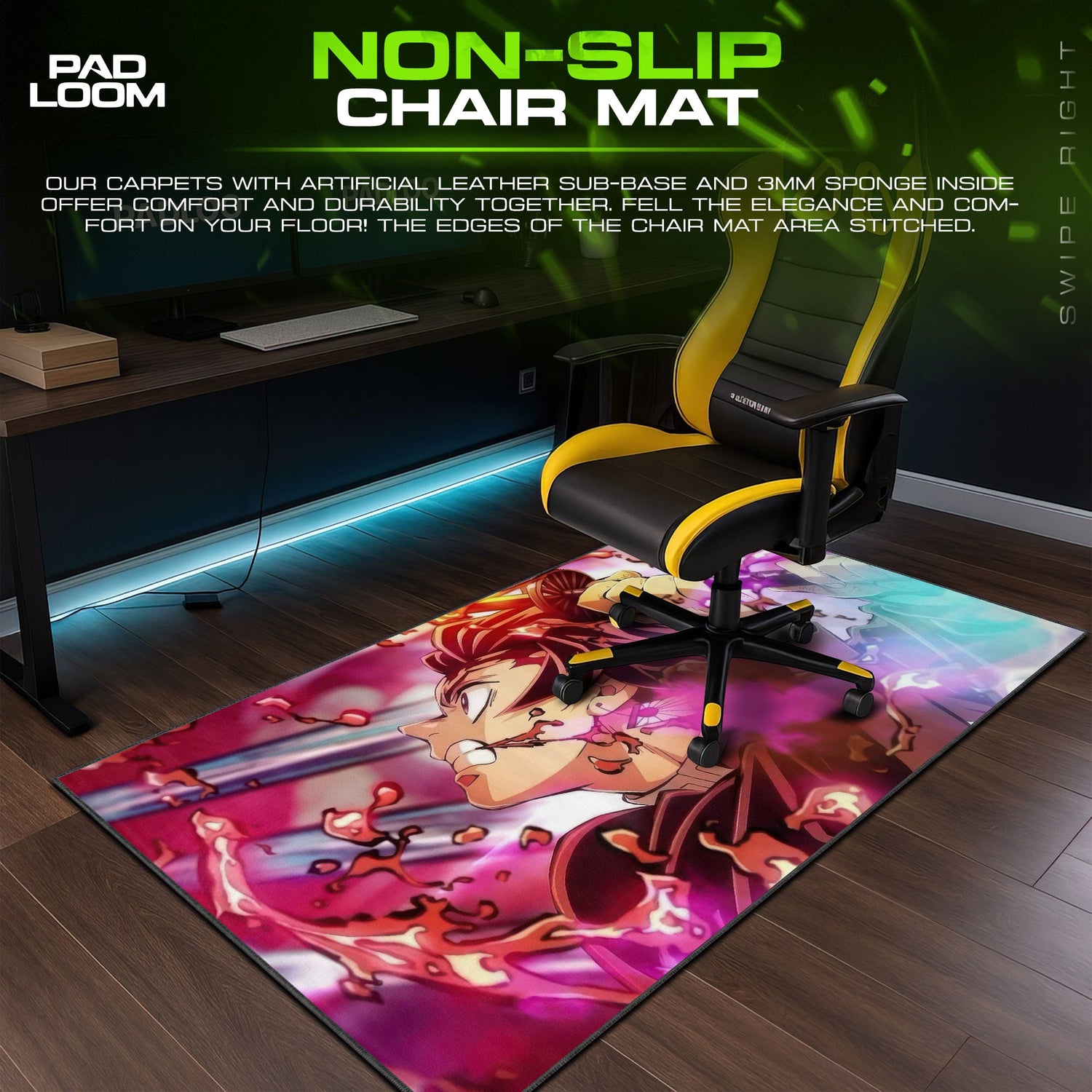 Tanjiro Kamado Rage Slash Mouse Pad, Demon Slayer Gaming Desk Mat Padloom