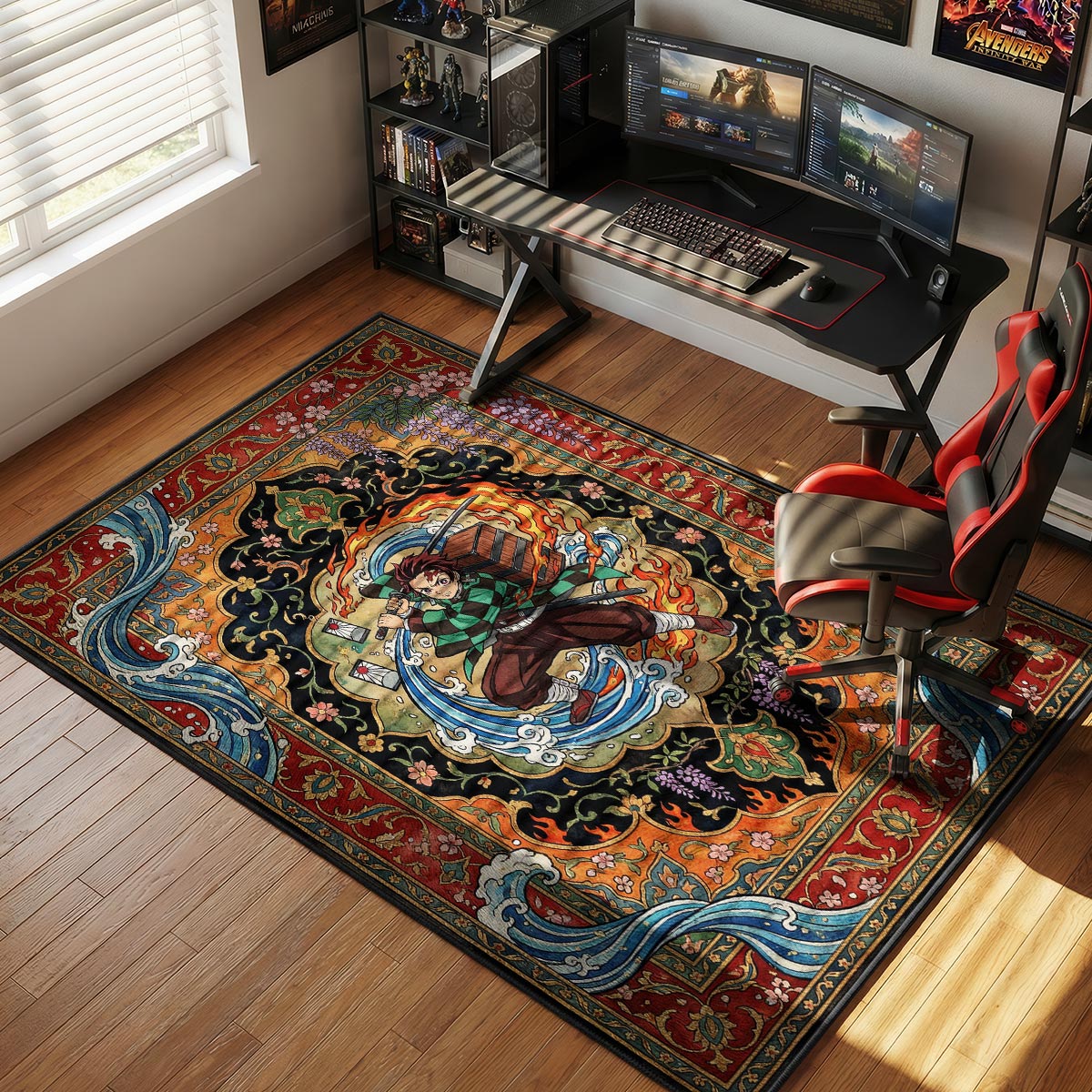 Tanjiro Kamado Water Fire Demon Slayer Chair rug — main product view