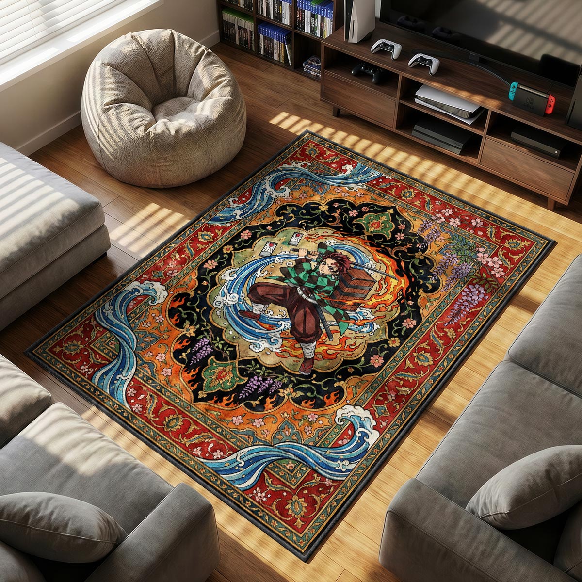 Tanjiro Kamado themed area rug for home decor fans