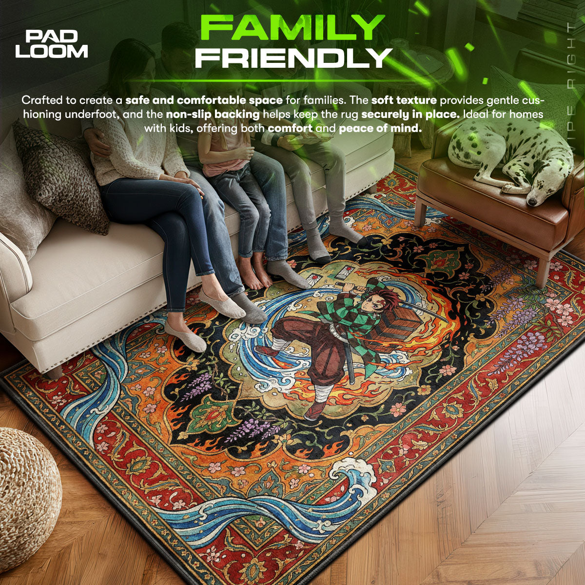 Tanjiro area rug showing full home decor artwork