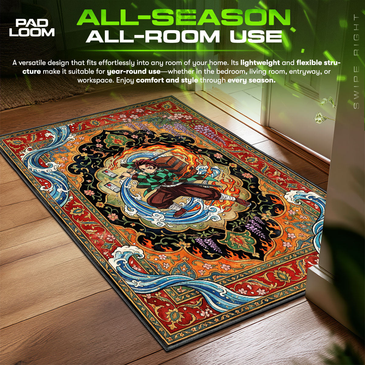 Tanjiro Kamado Water Fire Demon Slayer Chair fan rug — premium quality print