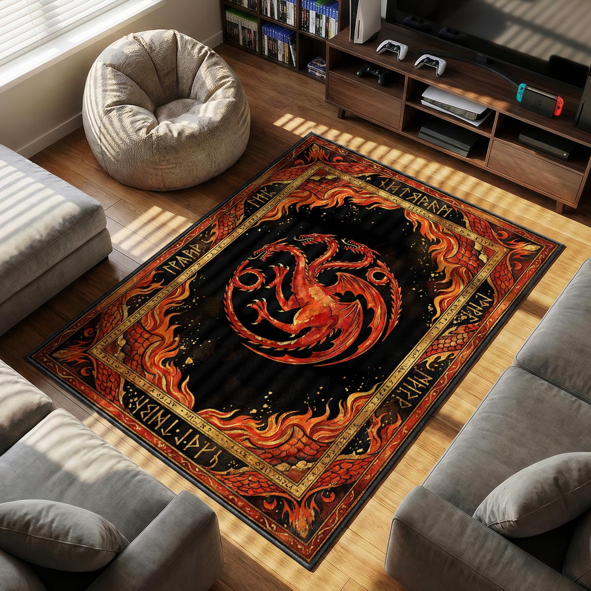 Targaryen Dragon themed area rug for home decor fans