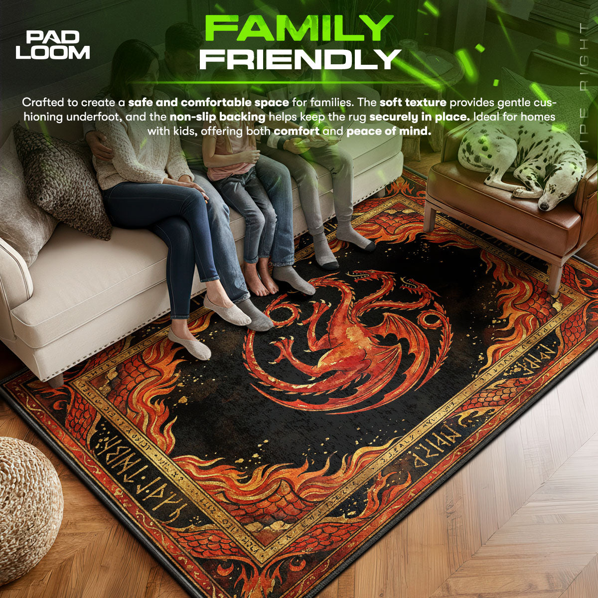 Targaryen area rug showing full home decor artwork