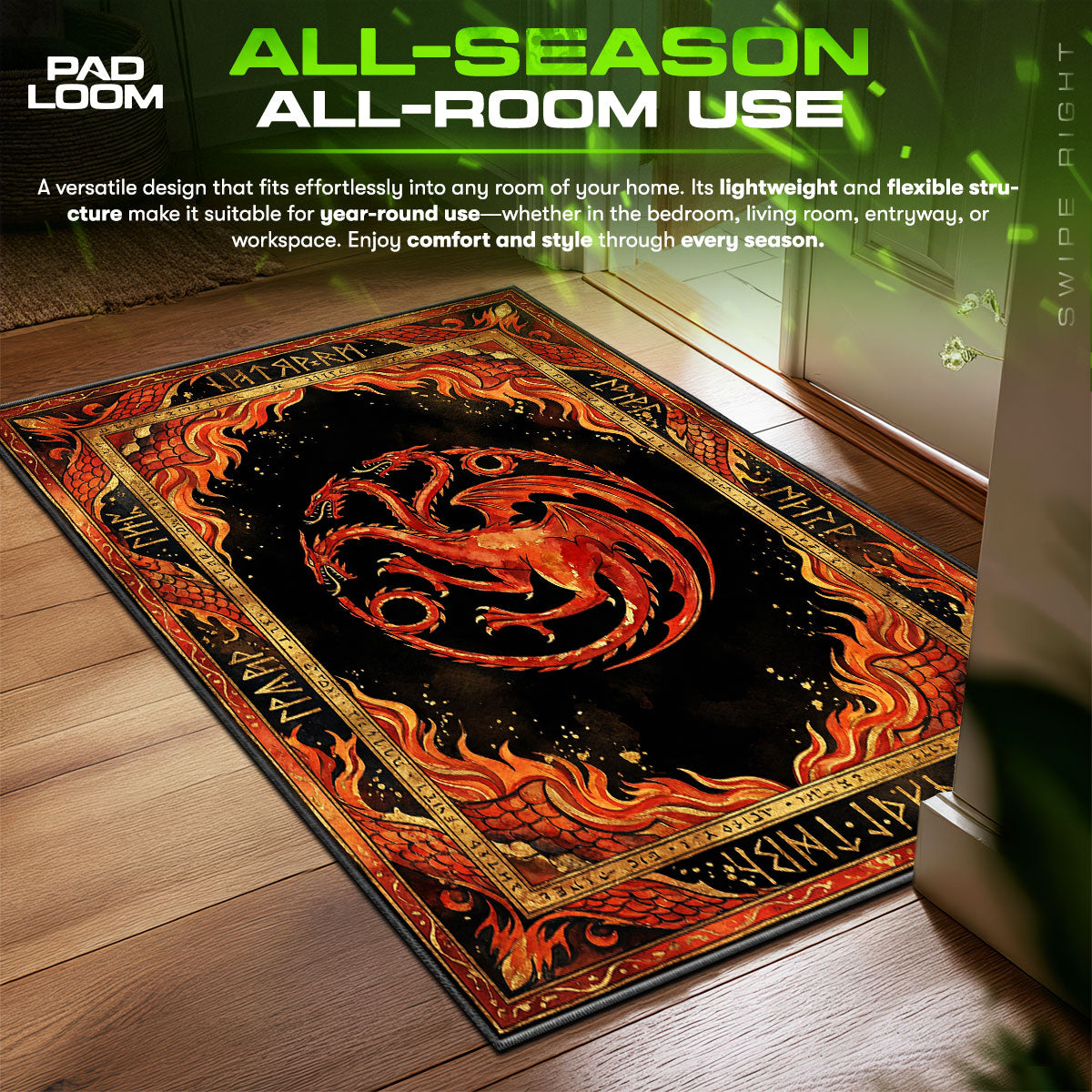 Targaryen Dragon Fire Game Thrones Room fan rug — premium quality print