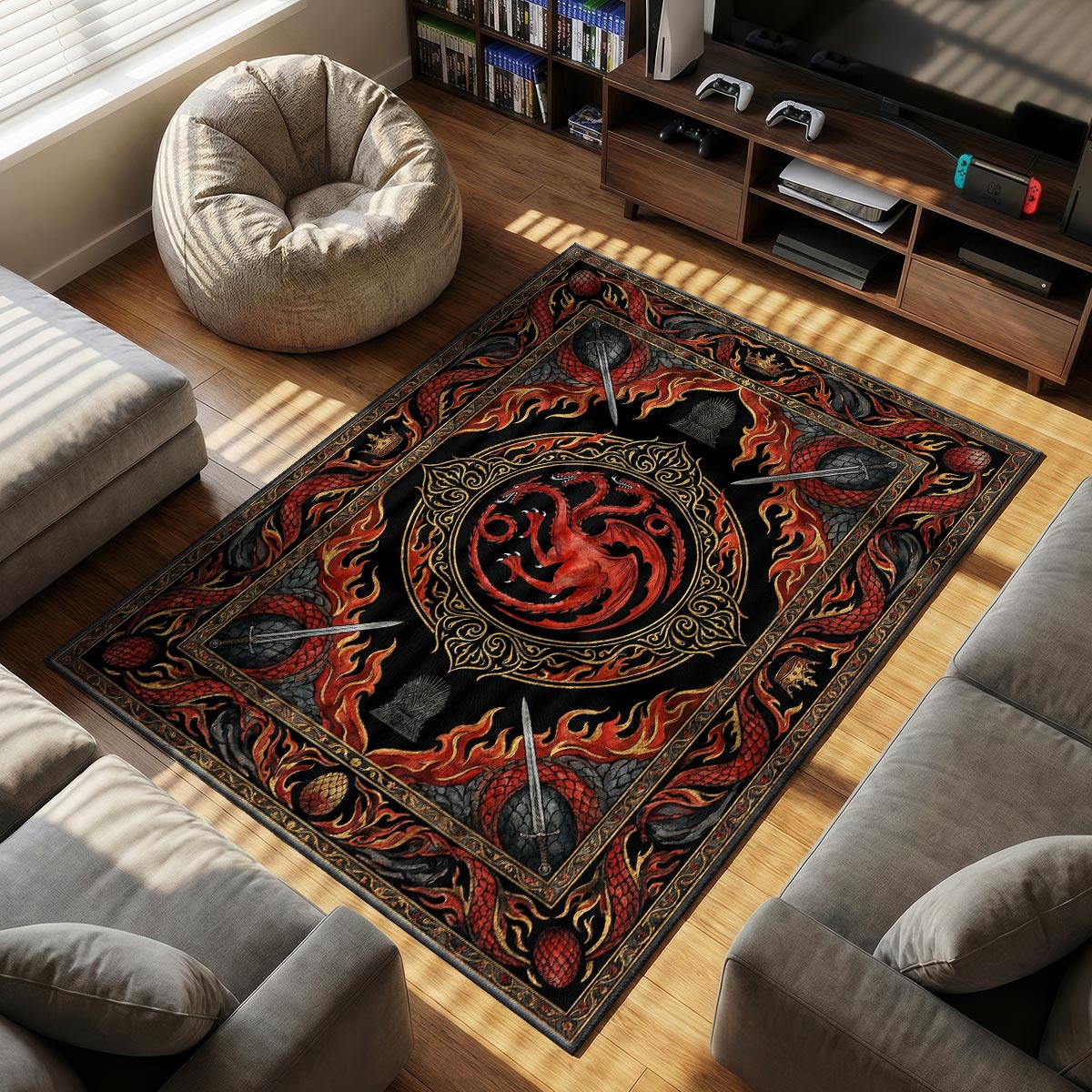 Targaryen Dragon themed area rug for home decor fans