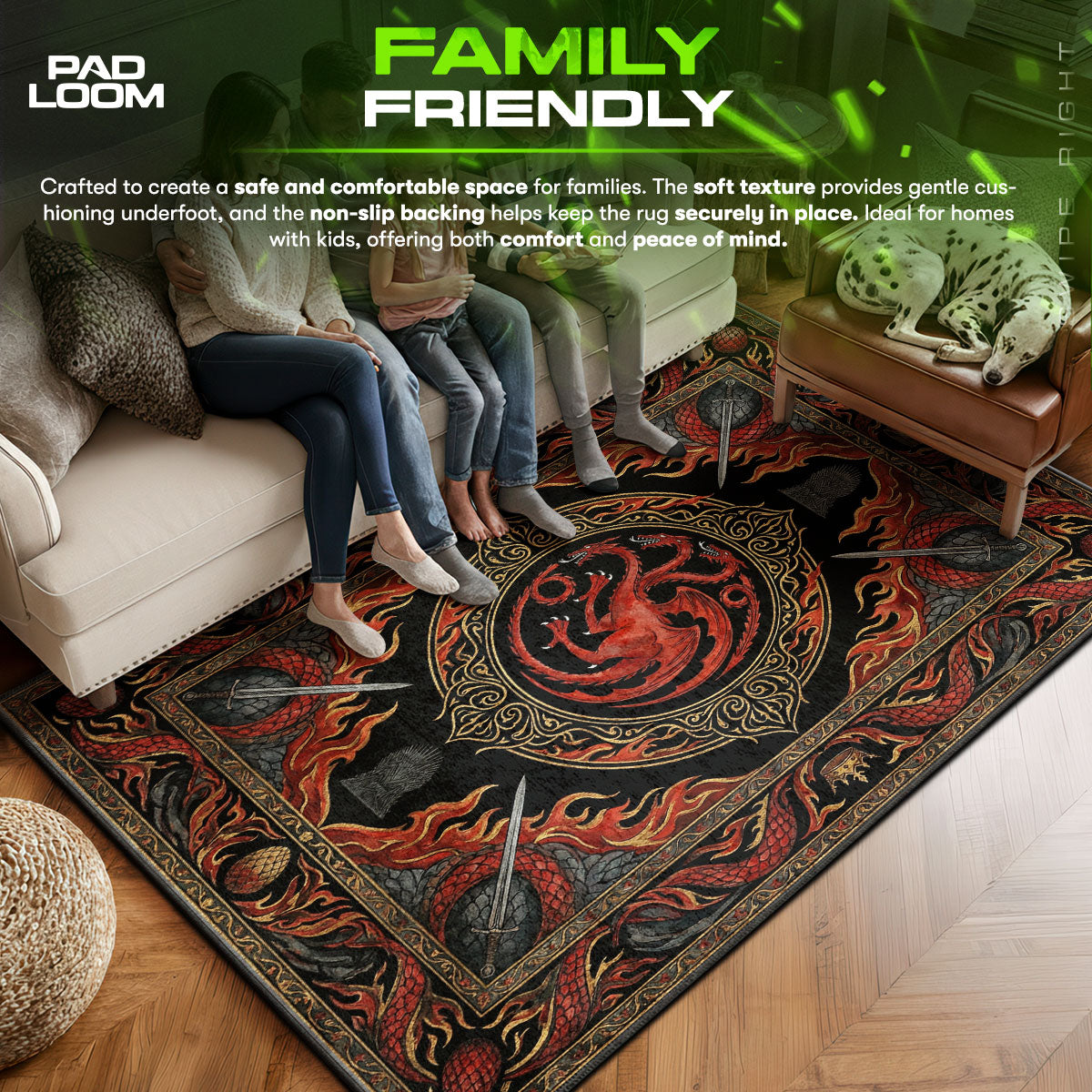Targaryen area rug showing full home decor artwork