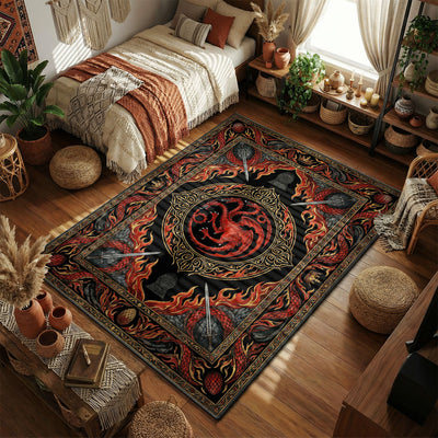 Targaryen Dragon Sigil Fire Rug - Game of Thrones Room Mat