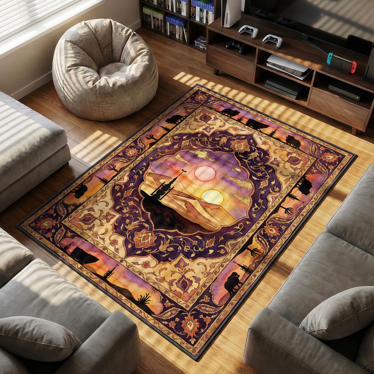 Tatooine Binary themed area rug for home decor fans