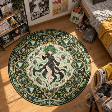 Tatsumaki Floating One Punch Man round rug on a bedroom floor - One Punch Man chair mat