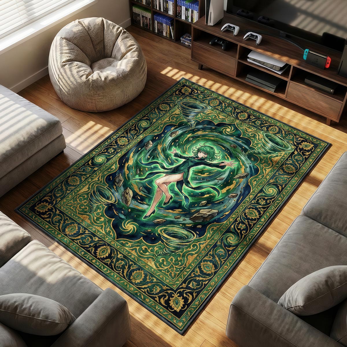Tatsumaki Psychic themed area rug for home decor fans