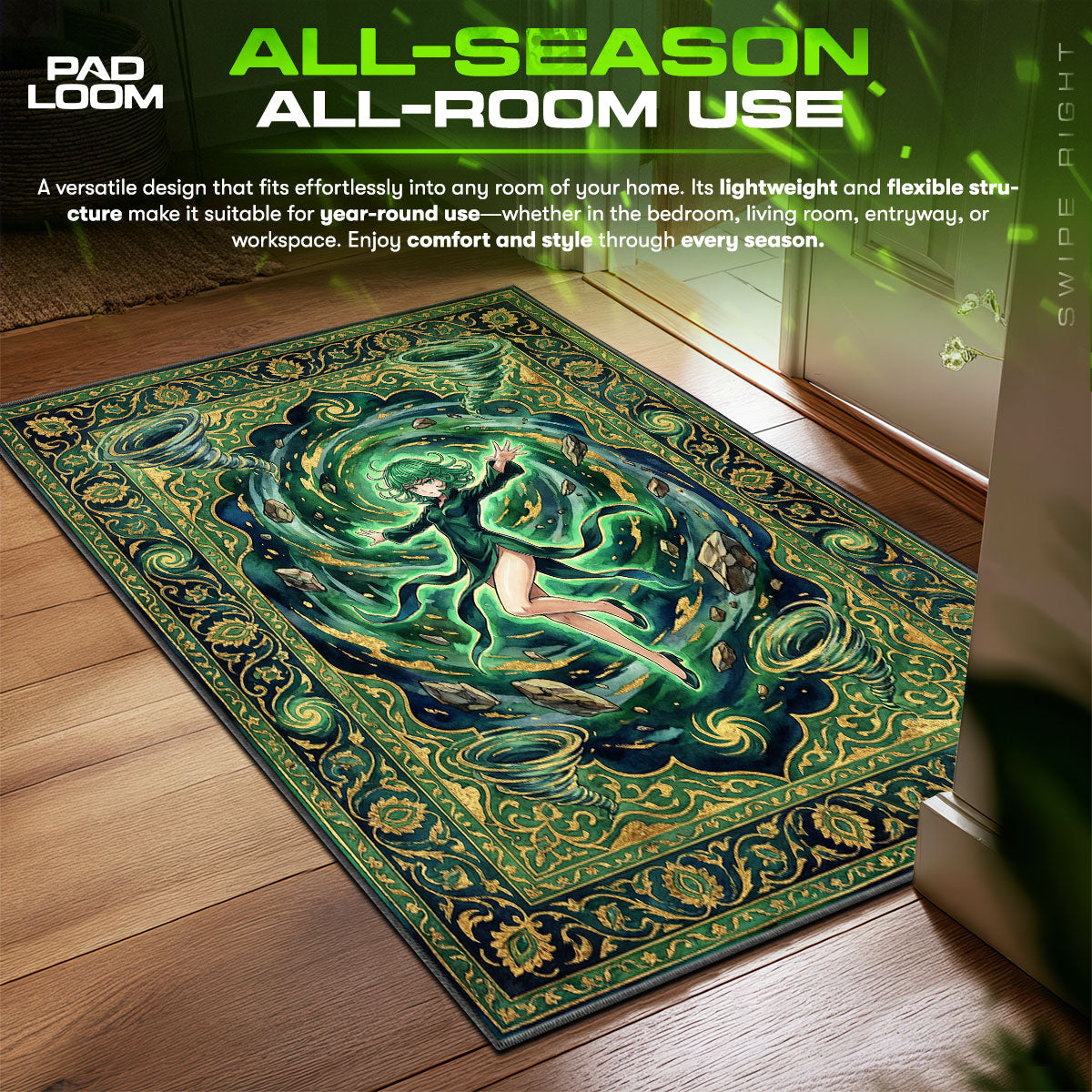 Tatsumaki Psychic Tornado One Punch Man Chair fan rug — premium quality print