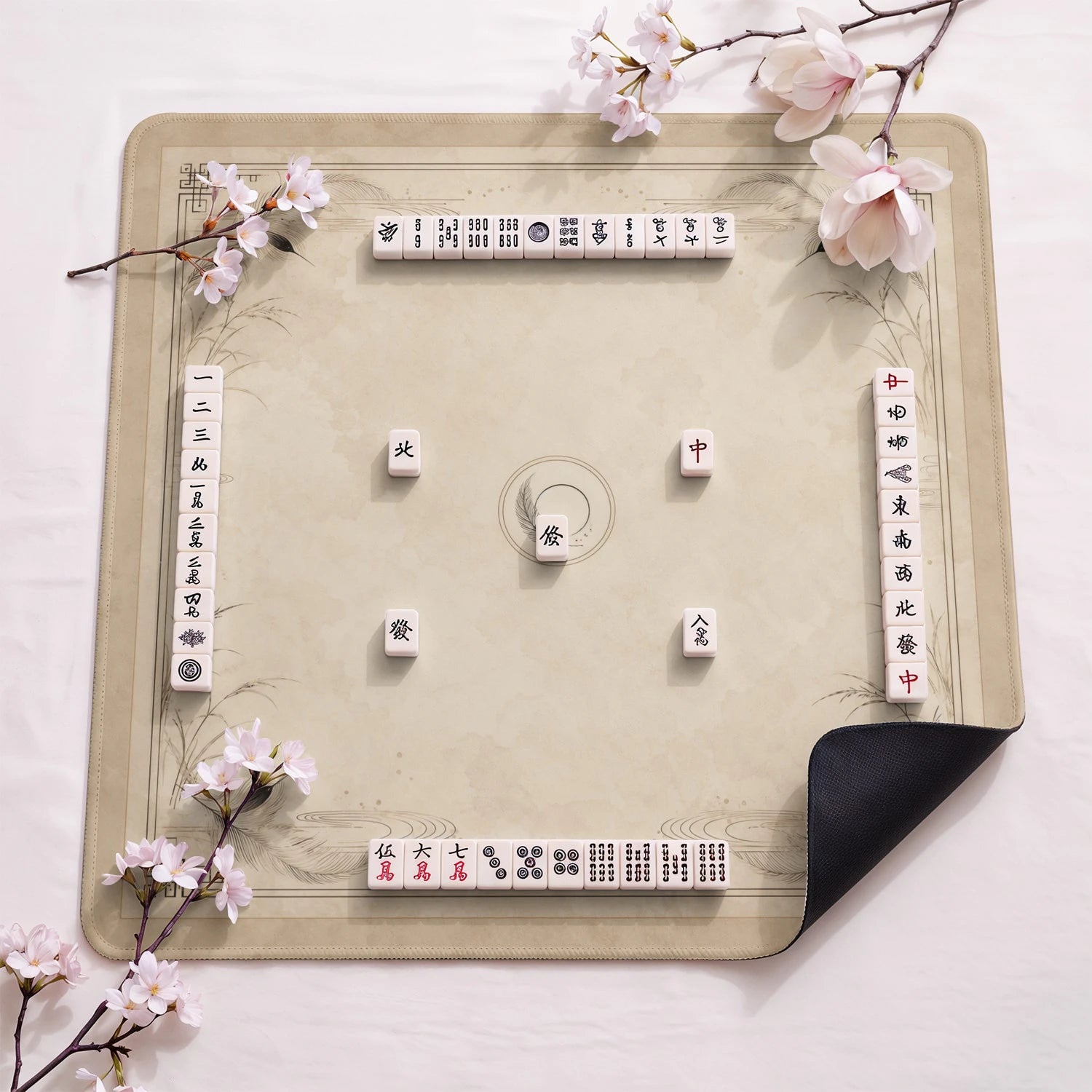 Taupe Feather Zen Mahjong Mat - Mah Jongg Mat
