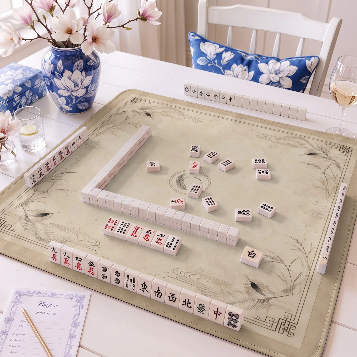 Taupe Feather Zen Mahjong Mat - Mah Jongg Mat
