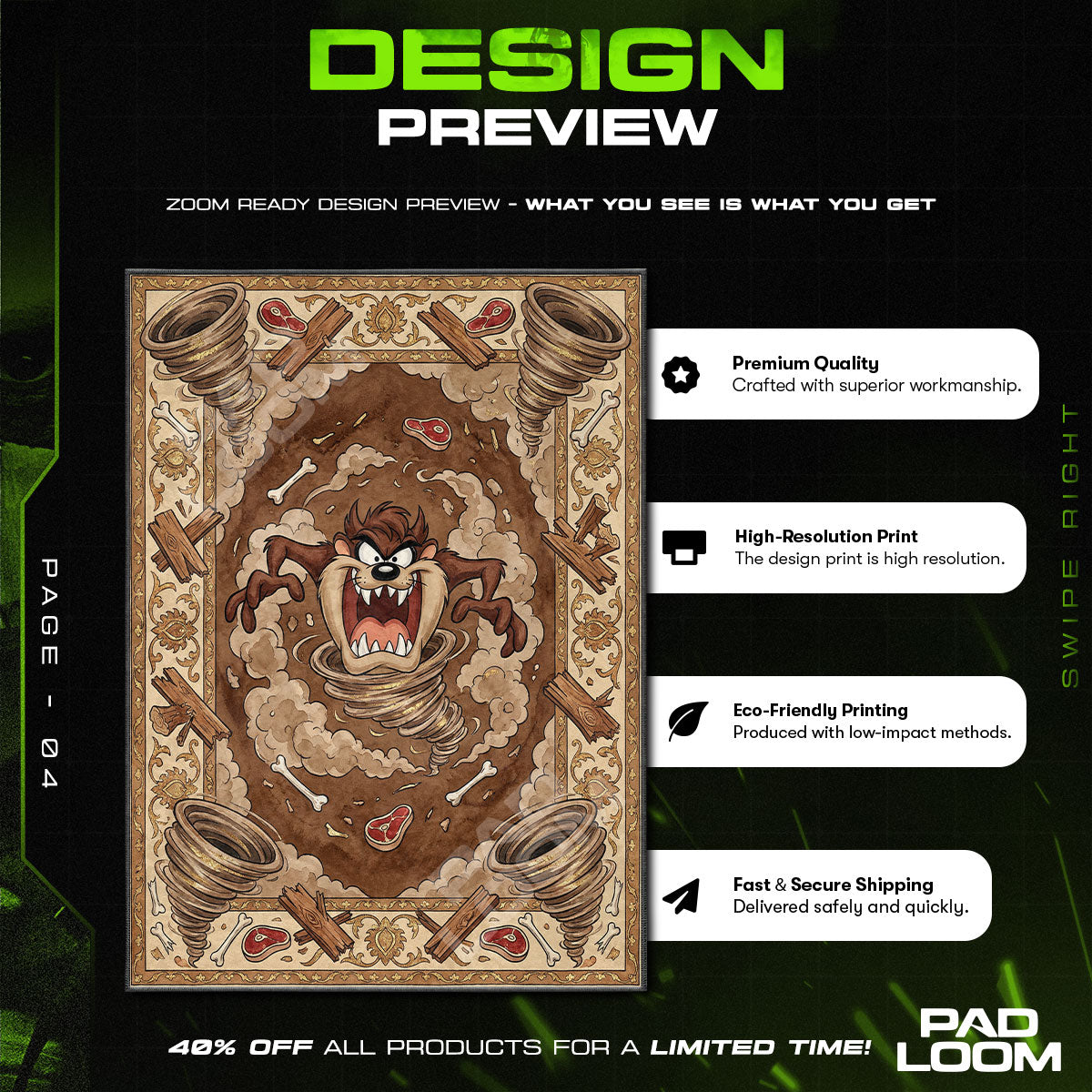 Floor character design printed on rug