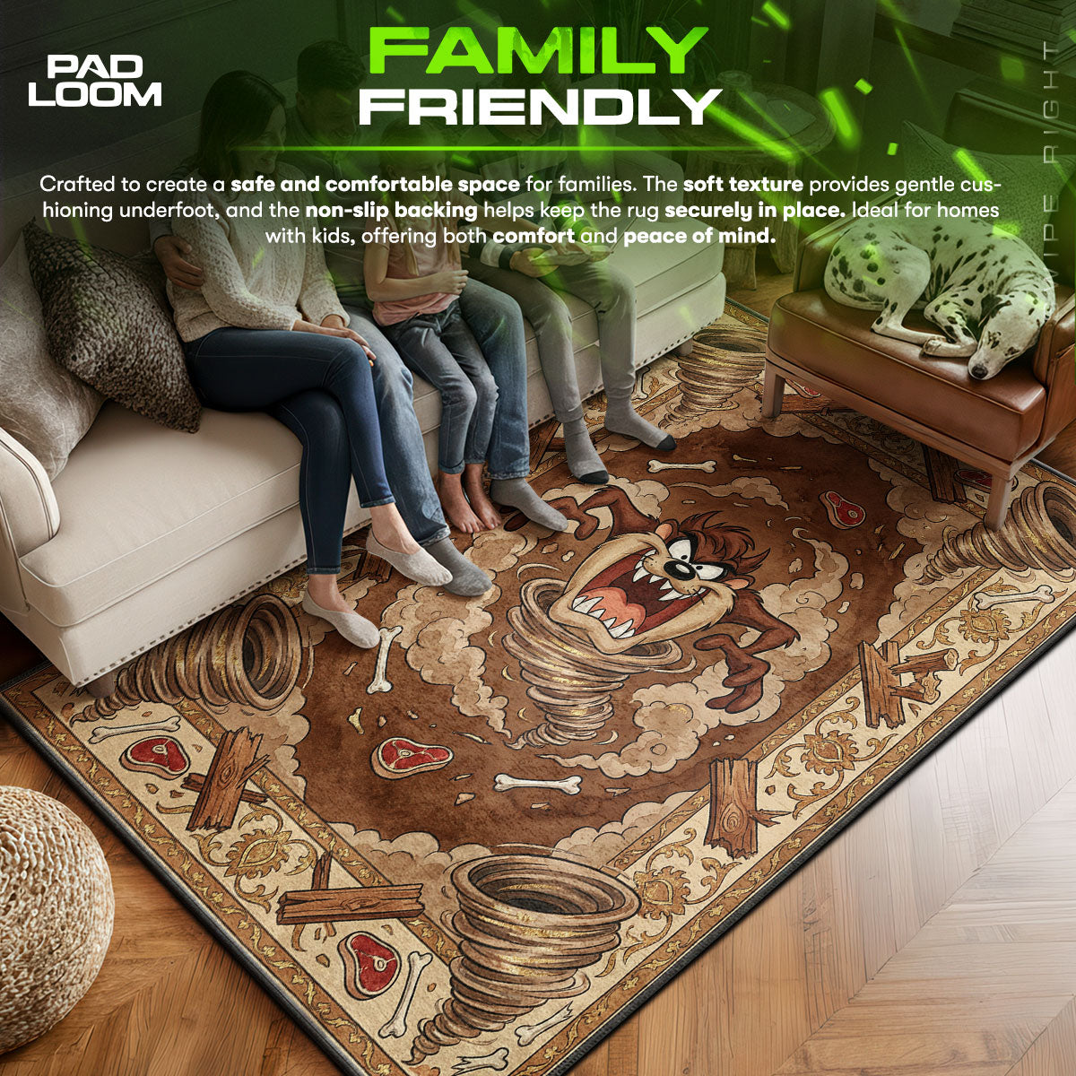 Tasmanian area rug showing full home decor artwork