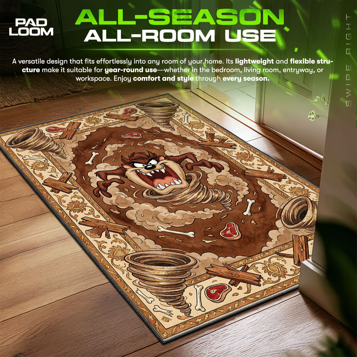 Tasmanian Devil Tornado Kids Floor fan rug — premium quality print
