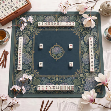 Teal Damask Hydrangea Mahjong Mat - Mah Jongg Mat