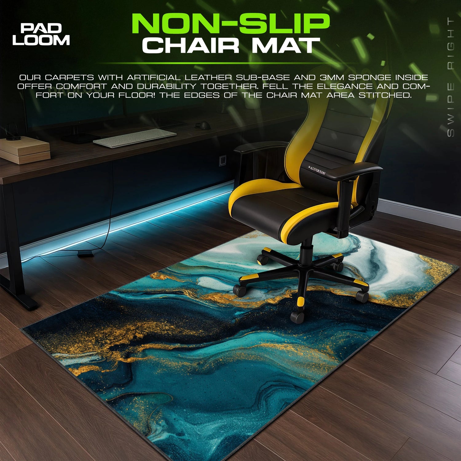 Teal Gold Tide Mouse Pad - Abstract Desk Mat