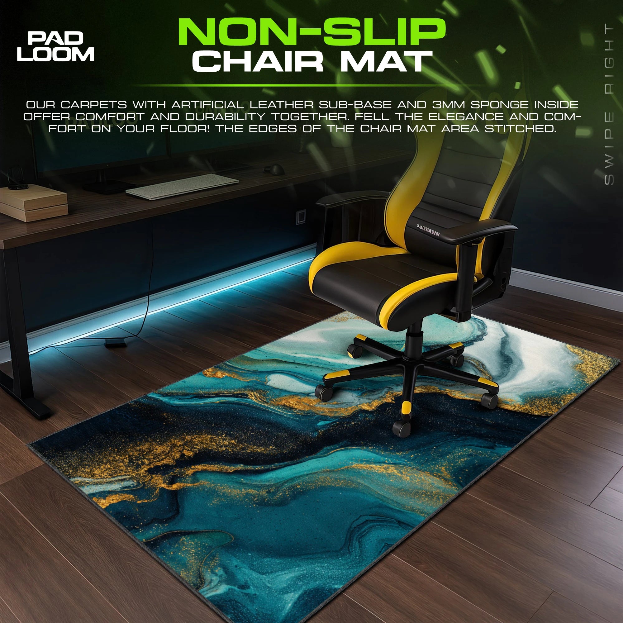 Teal Gold Tide Mouse Pad - Abstract Desk Mat