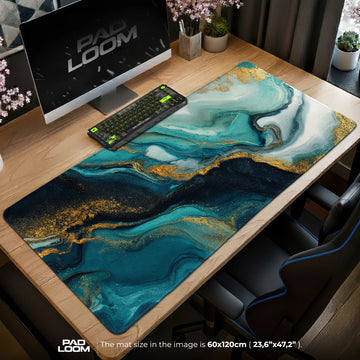 Teal Gold Tide Mouse Pad - Abstract Desk Mat