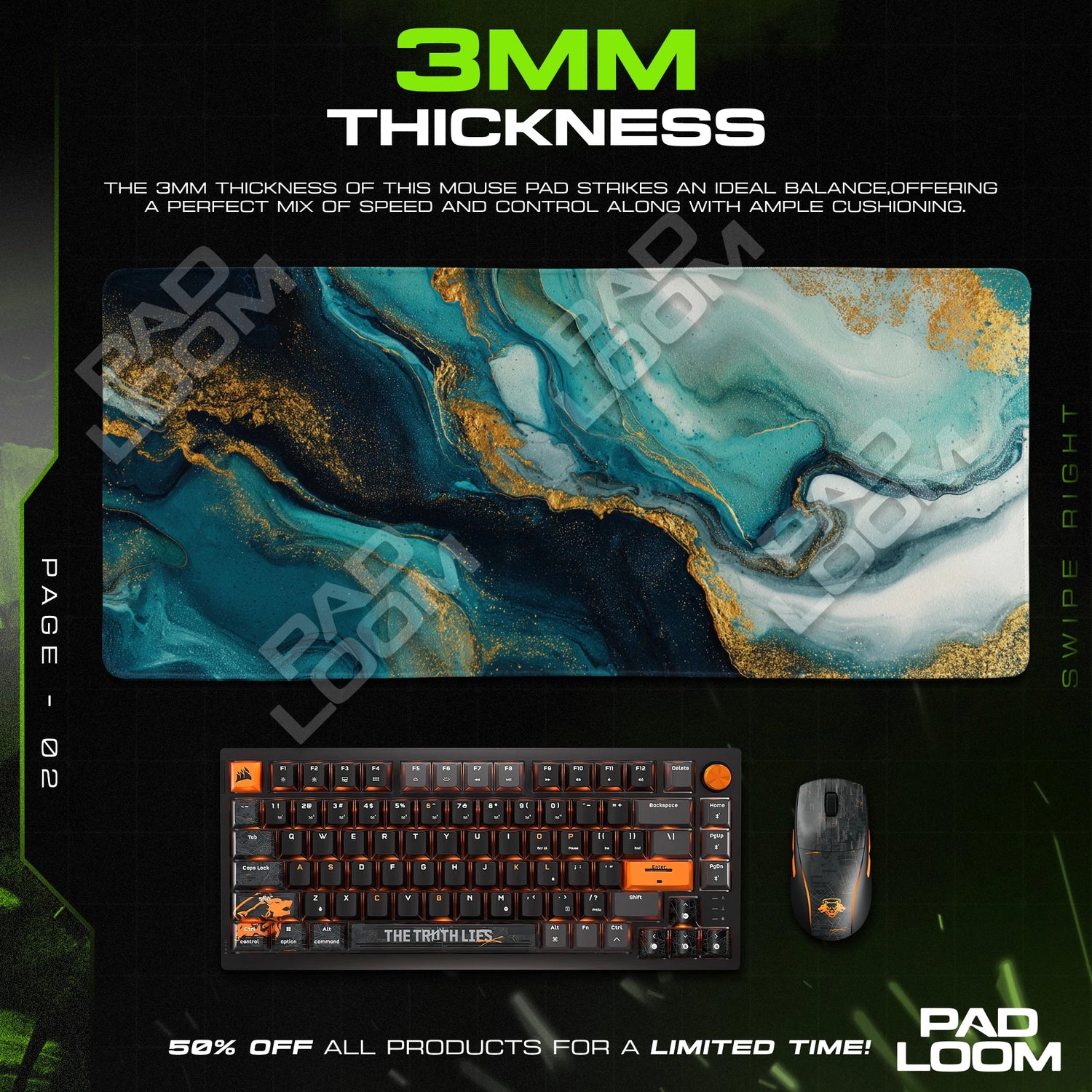 Teal Gold Tide Mouse Pad - Abstract Desk Mat